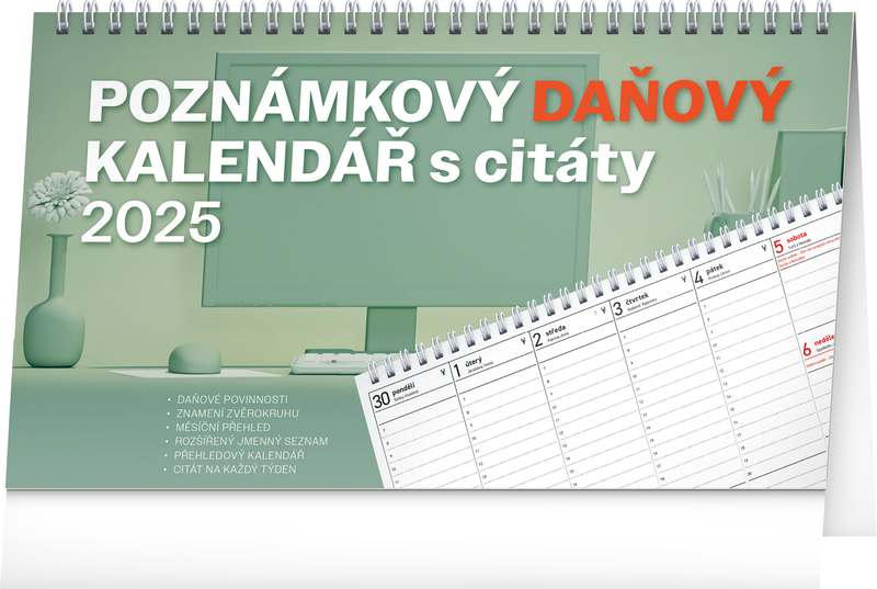 Stolní kalendář Poznámkový daňový s citáty 2024, 25 x 14,5 cm