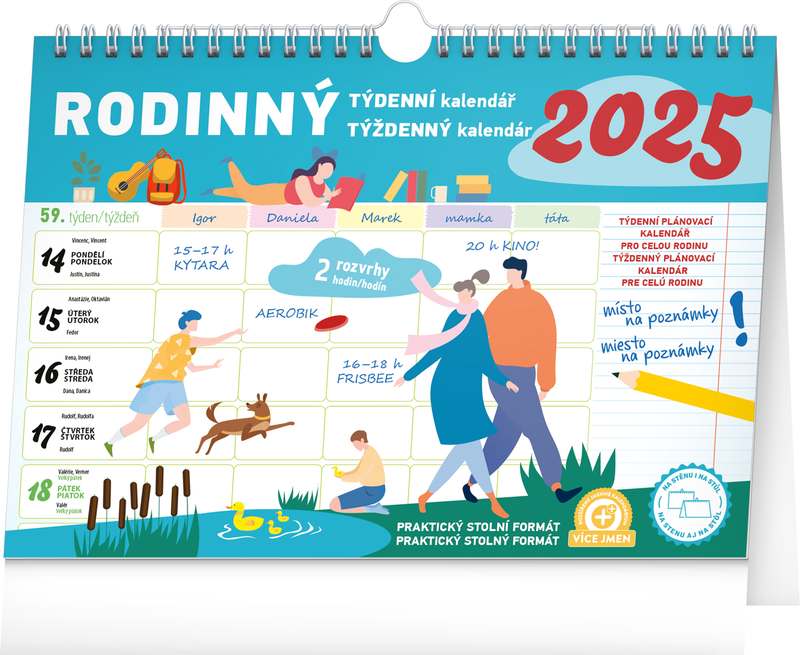 Týdenní rodinný plánovací kalendář s háčkem 2024, 30 x 21 cm