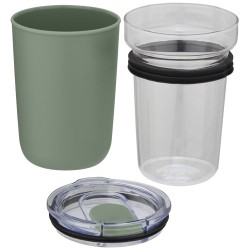 Skleněný kelímek o objemu 420 ml s vnější stěnou z recyklovaného plastu Bello
