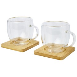 Skleněný dvoustěnný kelímek Manti o objemu 250 ml s bambusovou táckou