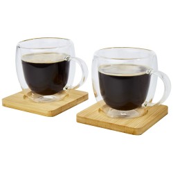 Skleněný dvoustěnný kelímek Manti o objemu 250 ml s bambusovou táckou