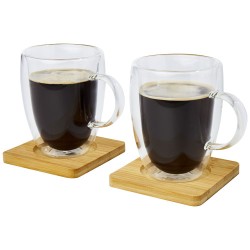 Skleněný dvoustěnný hrnek 350 ml s bambusovým podšálkem Manti
