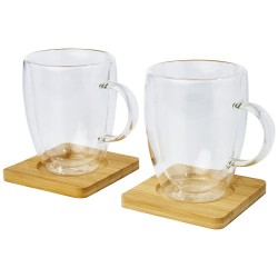 Skleněný dvoustěnný hrnek 350 ml s bambusovým podšálkem Manti