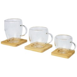 Skleněný dvoustěnný hrnek 350 ml s bambusovým podšálkem Manti