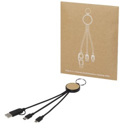 Nabíjecí kabel z recyklovaného plastu/bambusu 6 v 1 s kroužkem na klíče Tecta