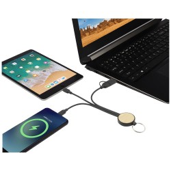 Nabíjecí kabel z recyklovaného plastu/bambusu 6 v 1 s kroužkem na klíče Tecta