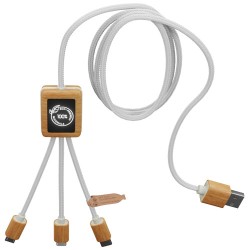 Nabíjecí kabel 3v1 z rPET se svítícím logem a hranatým bambusovým pouzdrem SCX.design C39
