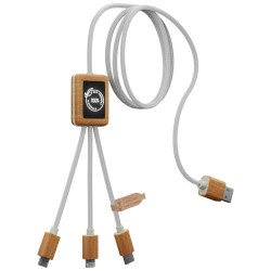 Nabíjecí kabel 3v1 z rPET se svítícím logem a hranatým bambusovým pouzdrem SCX.design C39