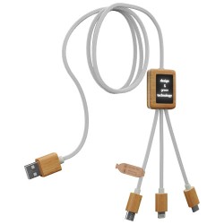 Nabíjecí kabel 3v1 z rPET se svítícím logem a hranatým bambusovým pouzdrem SCX.design C39