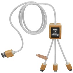 Nabíjecí kabel 3v1 z rPET se svítícím logem a hranatým bambusovým pouzdrem SCX.design C39