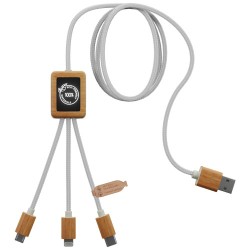Nabíjecí kabel 3v1 z rPET se svítícím logem a hranatým bambusovým pouzdrem SCX.design C39