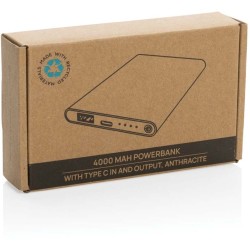 Powerbanka 4000mAh s USB C z RCS recykl. plastu a hliníku
