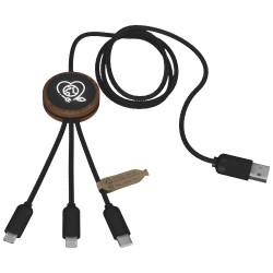 Nabíjecí kabel 3v1 z rPET se svítícím logem a kulatým bambusovým pouzdrem SCX.design C36