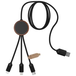 Nabíjecí kabel 3v1 z rPET se svítícím logem a kulatým bambusovým pouzdrem SCX.design C36