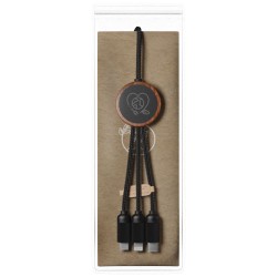 Nabíjecí kabel 3v1 z rPET se svítícím logem a kulatým bambusovým pouzdrem SCX.design C36