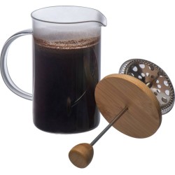Skleněný kávovar nebo čajník s bambusovým víkem